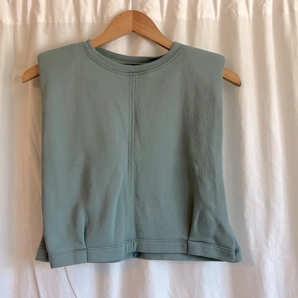 Zara Sage Green Shoulder Pad Sleeveless Cropped Muscle Tee - Picture 2 of 8